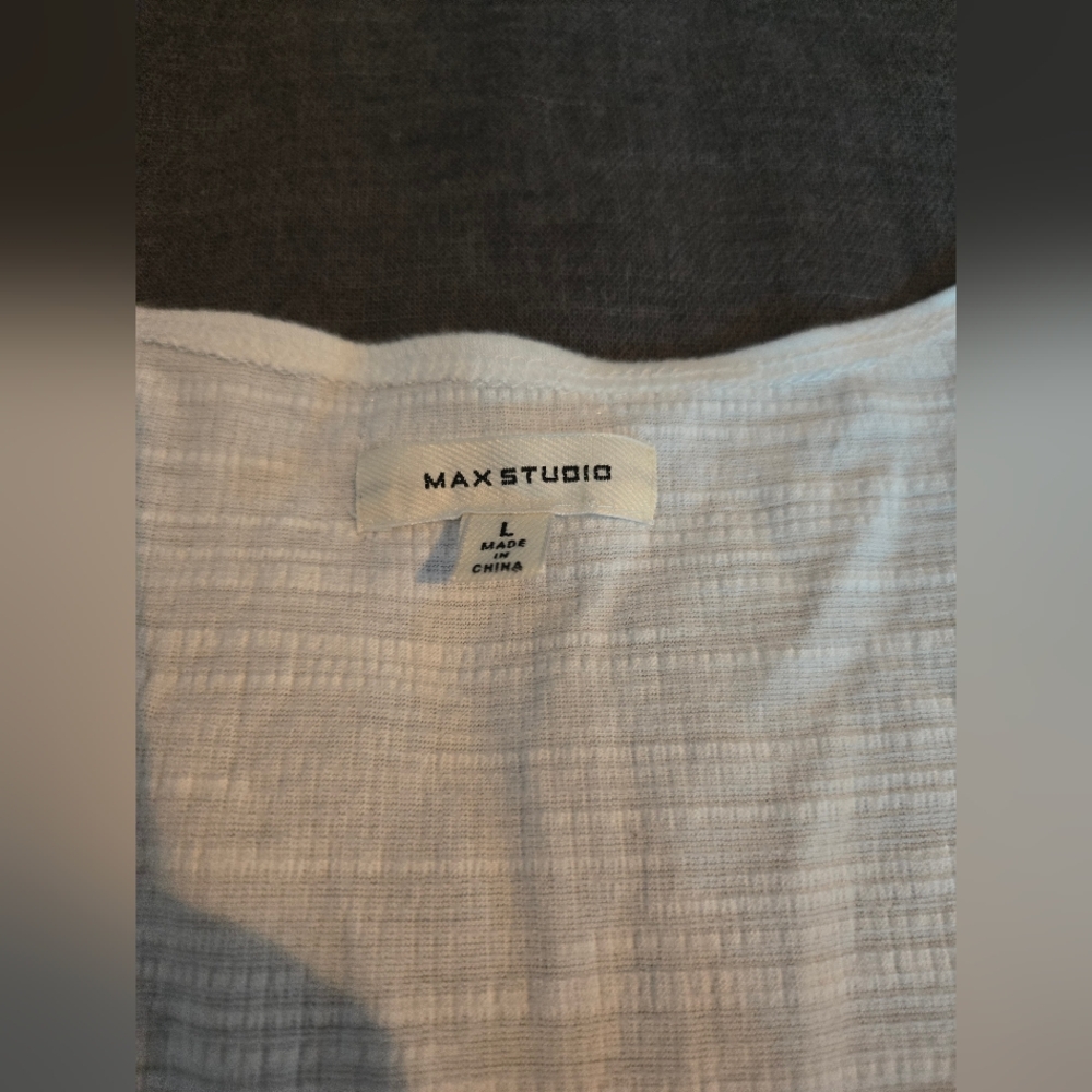 Max Studio White Ruched Drawstring Top – Size Large - Picture 2 of 6